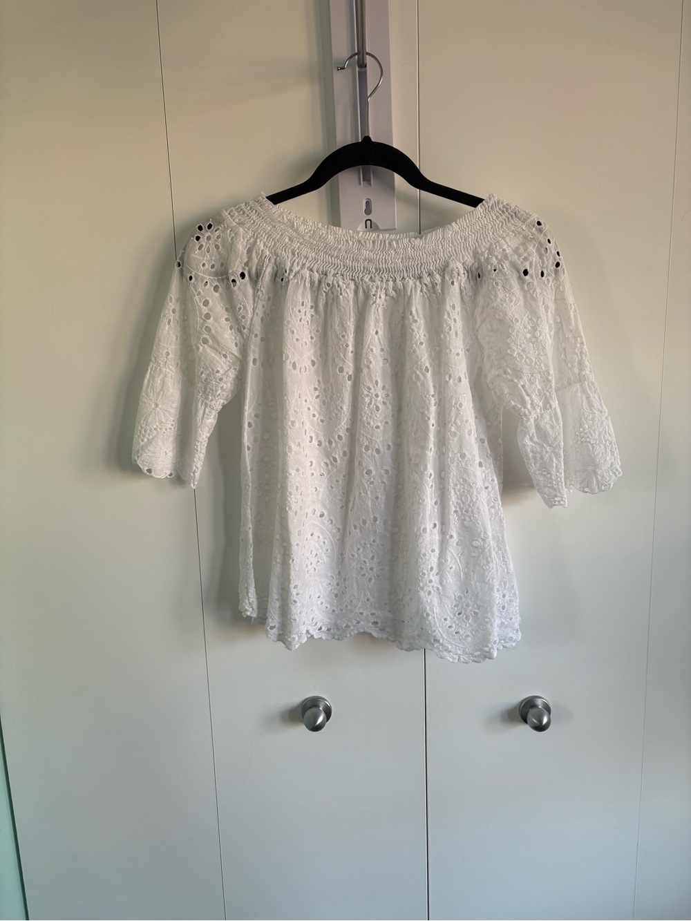 White Eyelet Off-Shoulder Women's Top